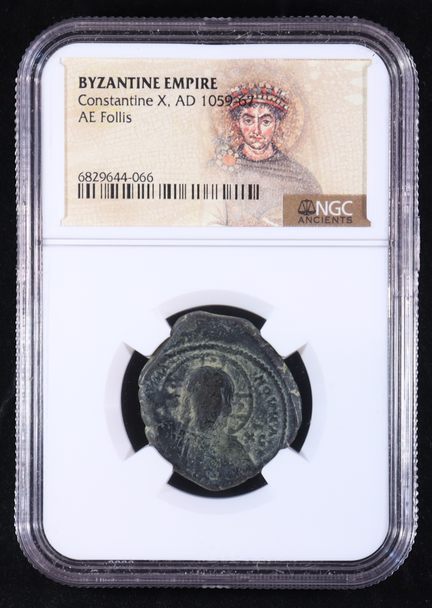 Byzantine Empire Constantine X, AD 1059-69 AE Follis (NGC) at PristineAuction.com Byzantine Empire Constantine X, AD 1059-69 AE Follis (NGC) at PristineAuction.com