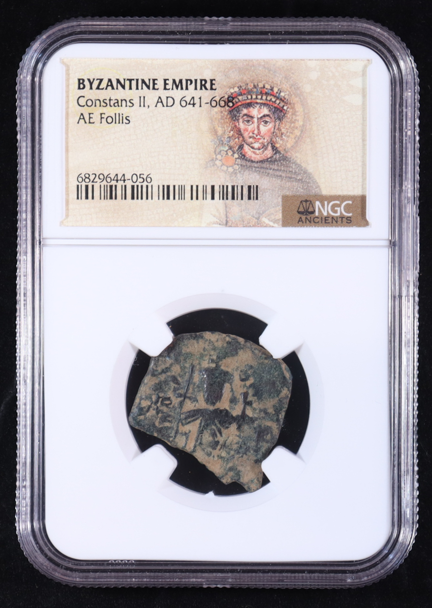 Byzantine Empire Constans II, AD 641-668 AE Follis (NGC) at PristineAuction.com Byzantine Empire Constans II, AD 641-668 AE Follis (NGC) at PristineAuction.com