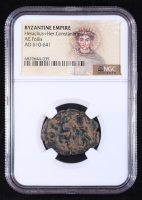 Byzantine Empire Heracllus+Her. Constantine, AD 610-641 AE Follis (NGC) at PristineAuction.com