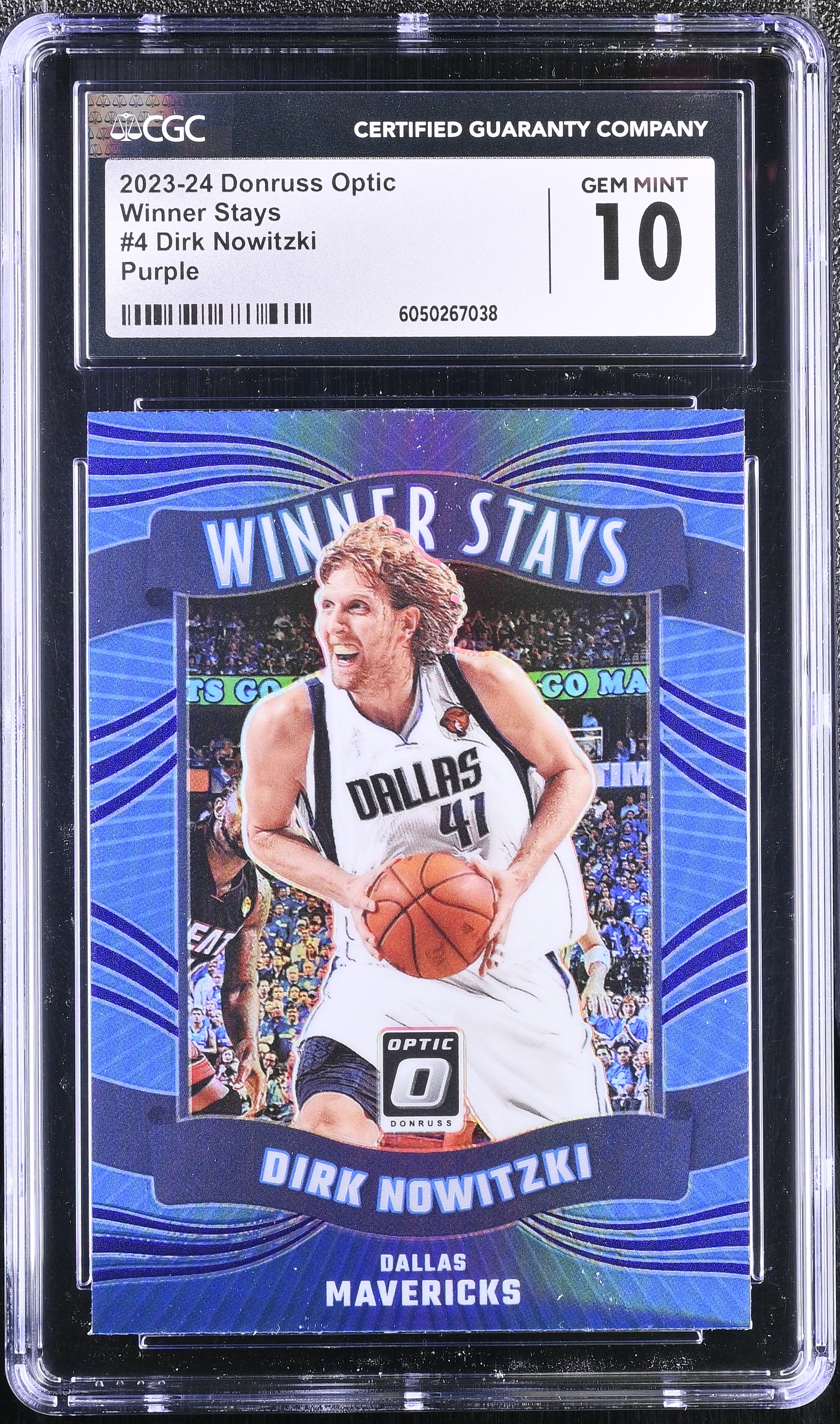Dirk Nowitzki 2023-24 Donruss Optic Winner Stays Purple Prizm #4 (CGC 10) at PristineAuction.com Dirk Nowitzki 2023-24 Donruss Optic Winner Stays Purple Prizm #4 (CGC 10) at PristineAuction.com