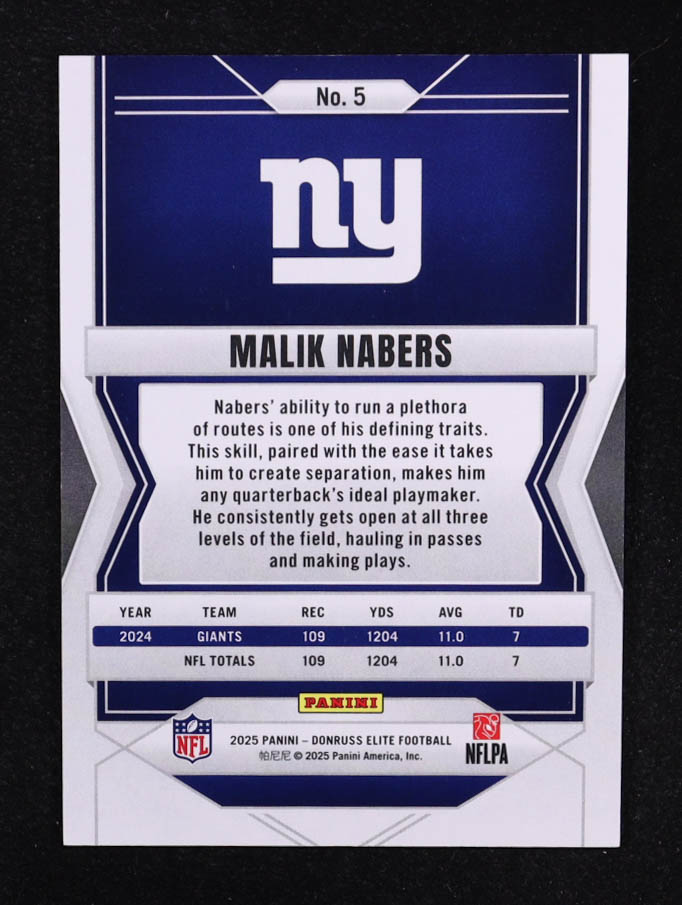 Malik Nabers 2025 Elite Aspirations Lime Green #5 #810/999 at PristineAuction.com Malik Nabers 2025 Elite Aspirations Lime Green #5 #810/999 at PristineAuction.com