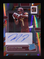 Jahan Dotson 2022 Clearly Donruss Clearly Rated Rookie Autographs Vintage Stripes #60 #07/18 RC at PristineAuction.com