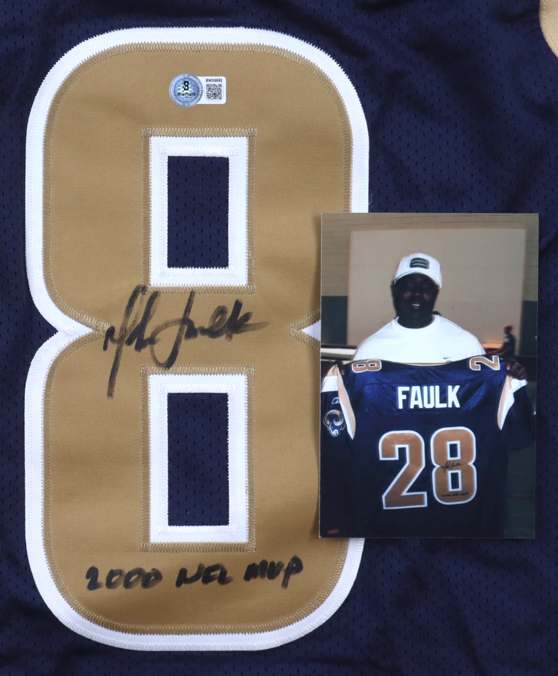 Marshall Faulk Signed Rams Reebok Authentic Jersey Inscribed "2000 NFL MVP" (Beckett) at PristineAuction.com Marshall Faulk Signed Rams Reebok Authentic Jersey Inscribed "2000 NFL MVP" (Beckett) at PristineAuction.com