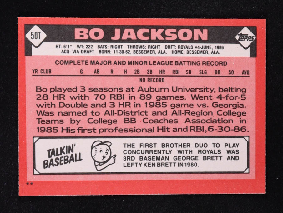 Bo Jackson 1986 Topps Traded #50T RC at PristineAuction.com Bo Jackson 1986 Topps Traded #50T RC at PristineAuction.com