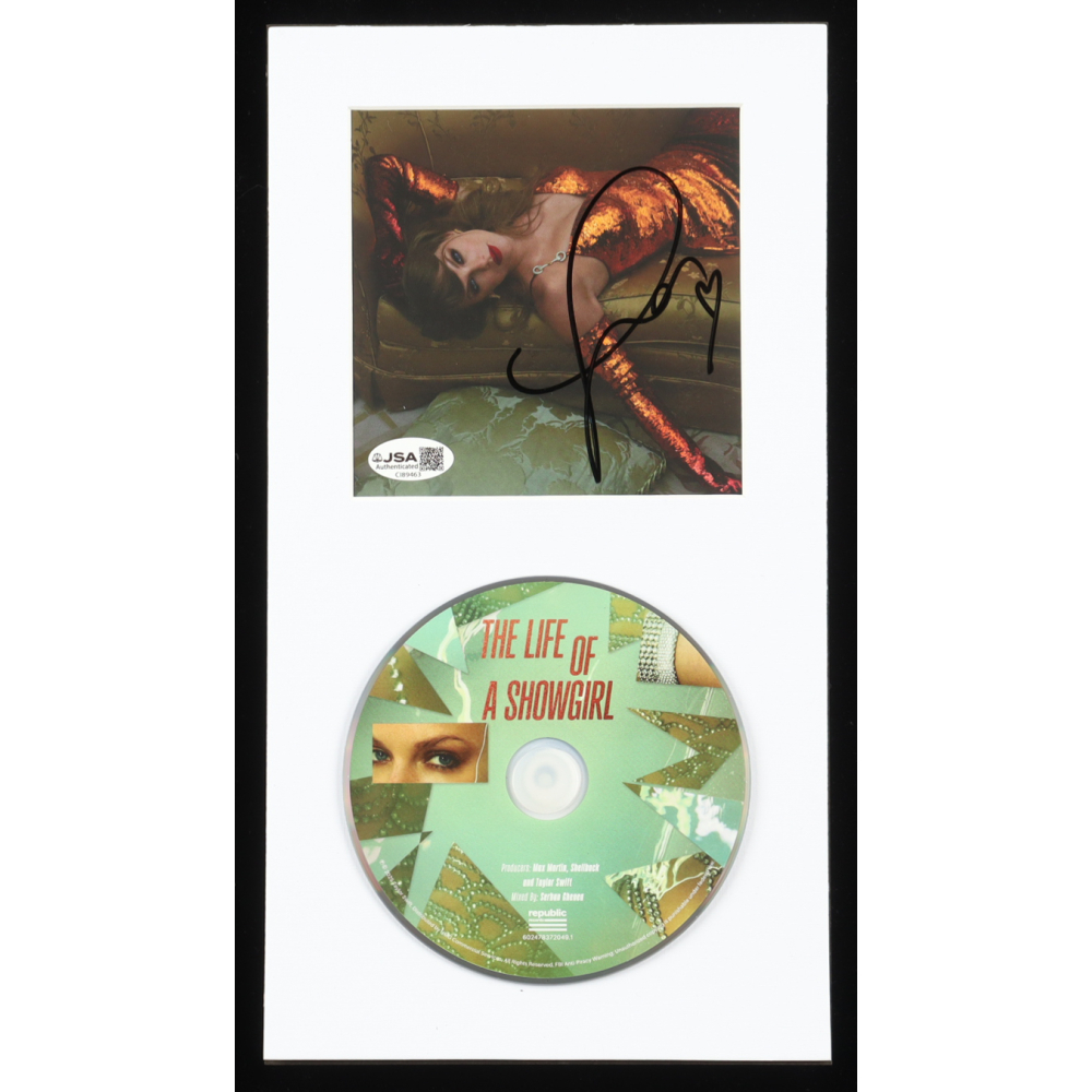 Taylor Swift Signed Custom Matted "The Life of a Showgirl" CD Album Display (JSA) at PristineAuction.com