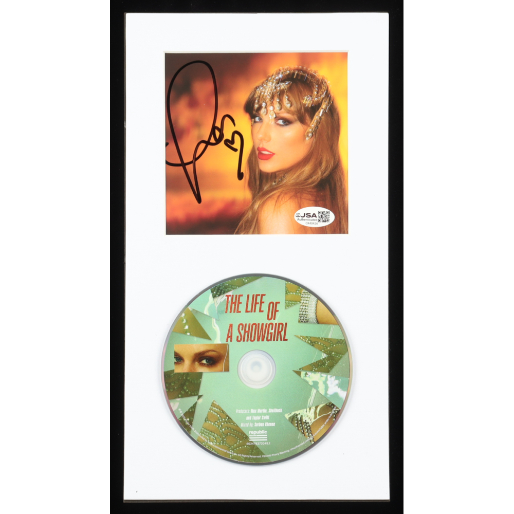 Taylor Swift Signed Custom Matted "The Life of a Showgirl" CD Album Display (JSA) at PristineAuction.com