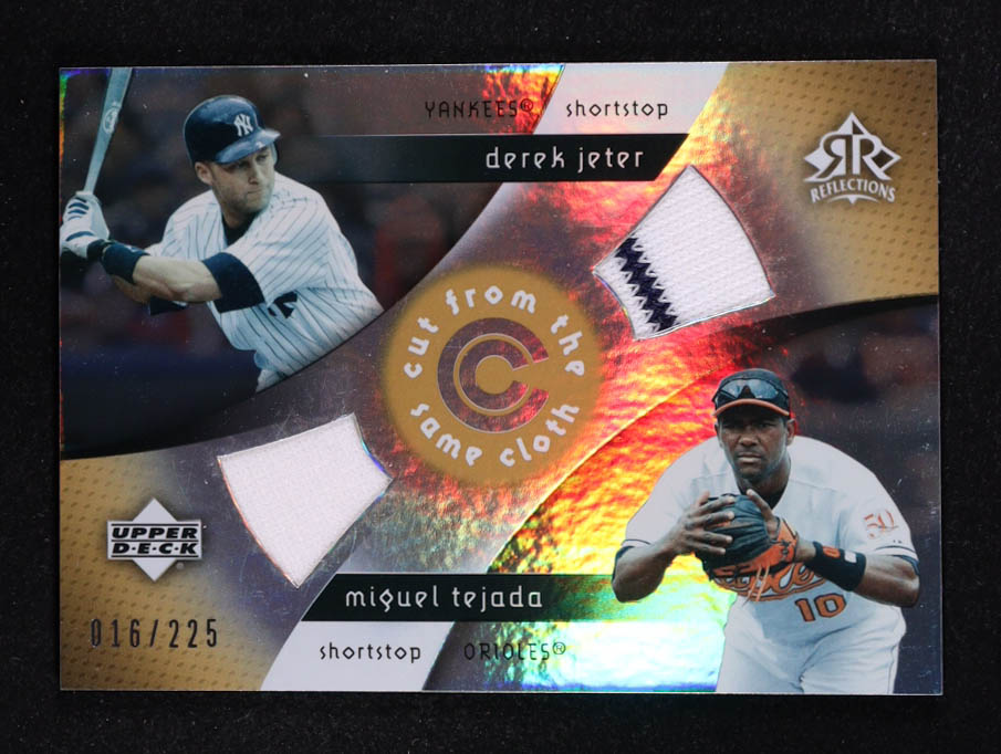 Derek Jeter / Miguel Tejada 2005 Reflections Cut From the Same Cloth Dual Jersey #JT #016/225 at PristineAuction.com Derek Jeter / Miguel Tejada 2005 Reflections Cut From the Same Cloth Dual Jersey #JT #016/225 at PristineAuction.com