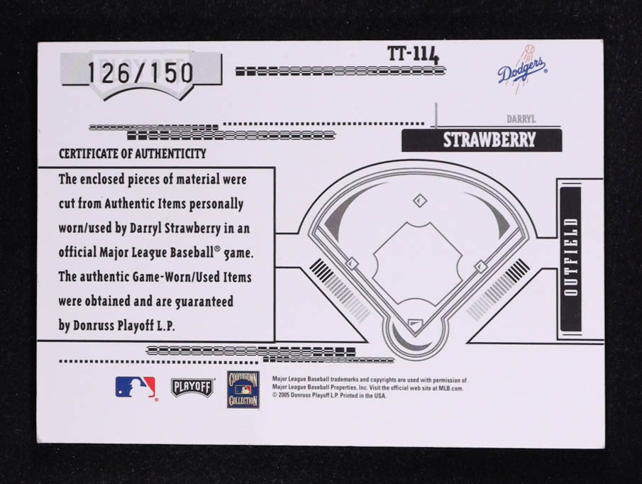 Darryl Strawberry 2005 Absolute Memorabilia Tools of the Trade Swatch Double Prime Red #TT114 #126/150 at PristineAuction.com Darryl Strawberry 2005 Absolute Memorabilia Tools of the Trade Swatch Double Prime Red #TT114 #126/150 at PristineAuction.com