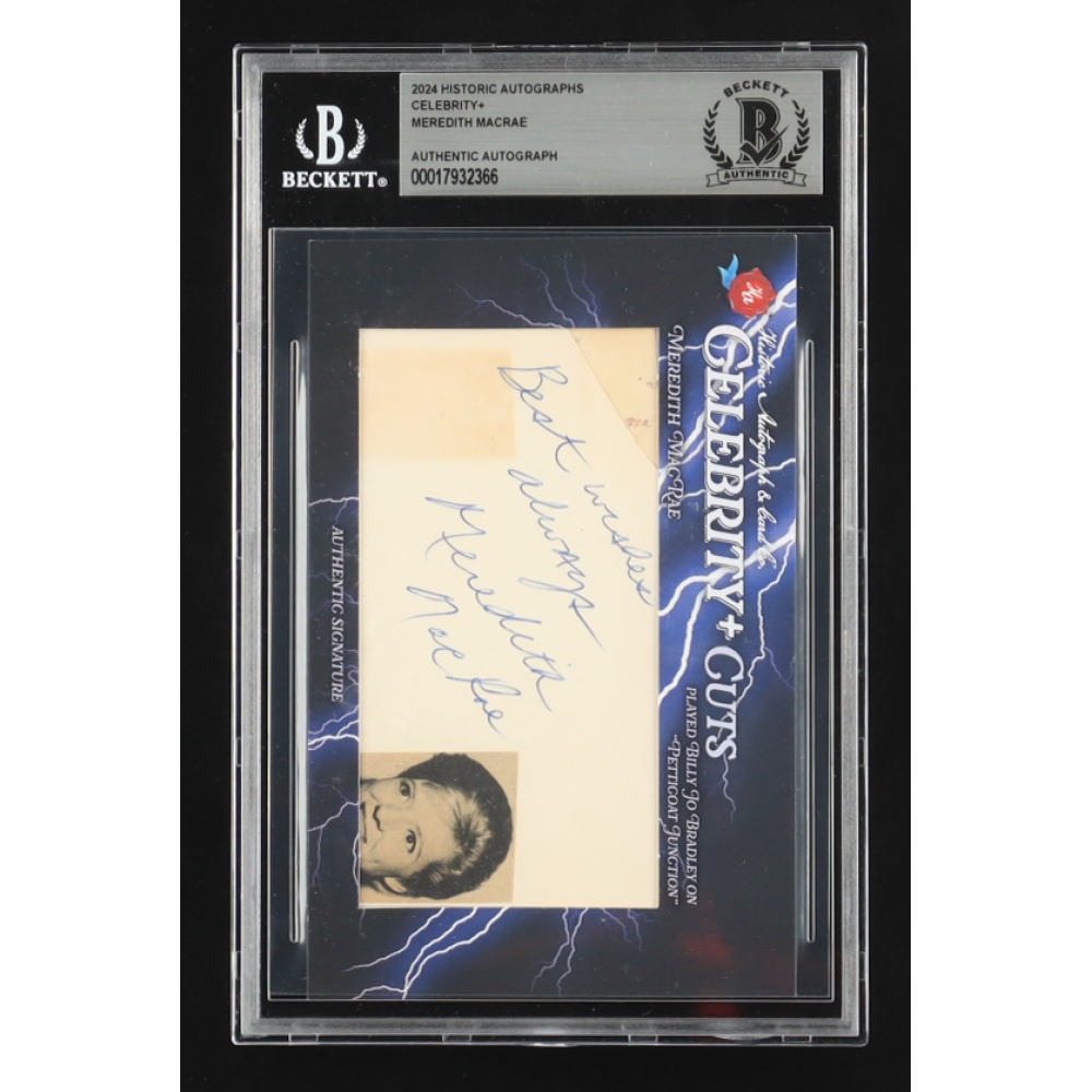 Meredith MacRae Signed 2024 Historic Autographs Celebrity+ Cut Card Inscribed "Best Wishes Always" (Beckett) at PristineAuction.com