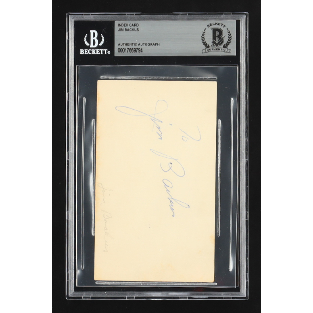 Jim Backus Signed Index Card (Beckett) at PristineAuction.com