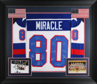 1980 Team USA Custom Framed Jersey Display Team-Signed By (18) with Mike Eruzione, Buzz Schneider, Ken Morrow, Jack O'Callahan (Steiner) at PristineAuction.com