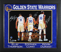 Stephen Curry, Kevin Durant & Klay Thompson Signed Warriors Custom Framed Photo (Beckett) at PristineAuction.com