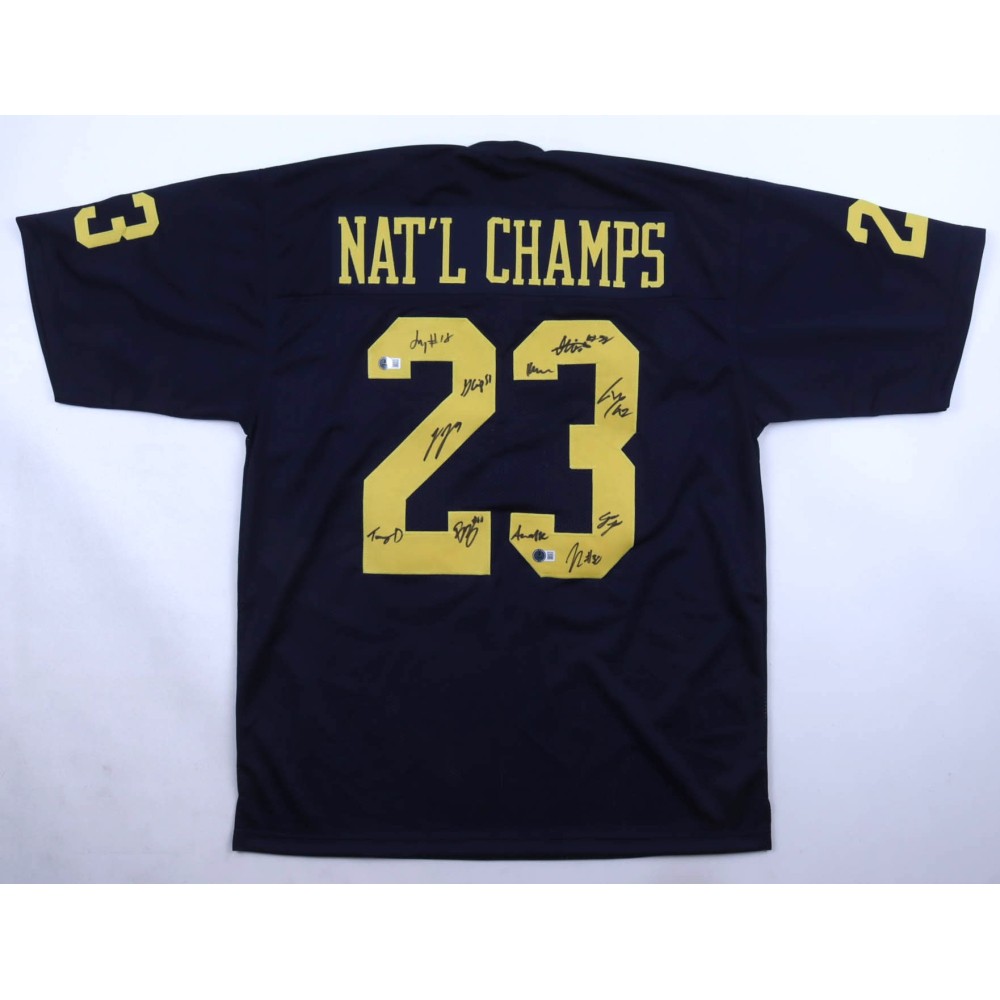 2023 Michigan Wolverines Team-Signed Jersey By (11) with J.J. McCarthy, Tommy Doman, Greg Crippen, Zeke Berry (Beckett) at PristineAuction.com