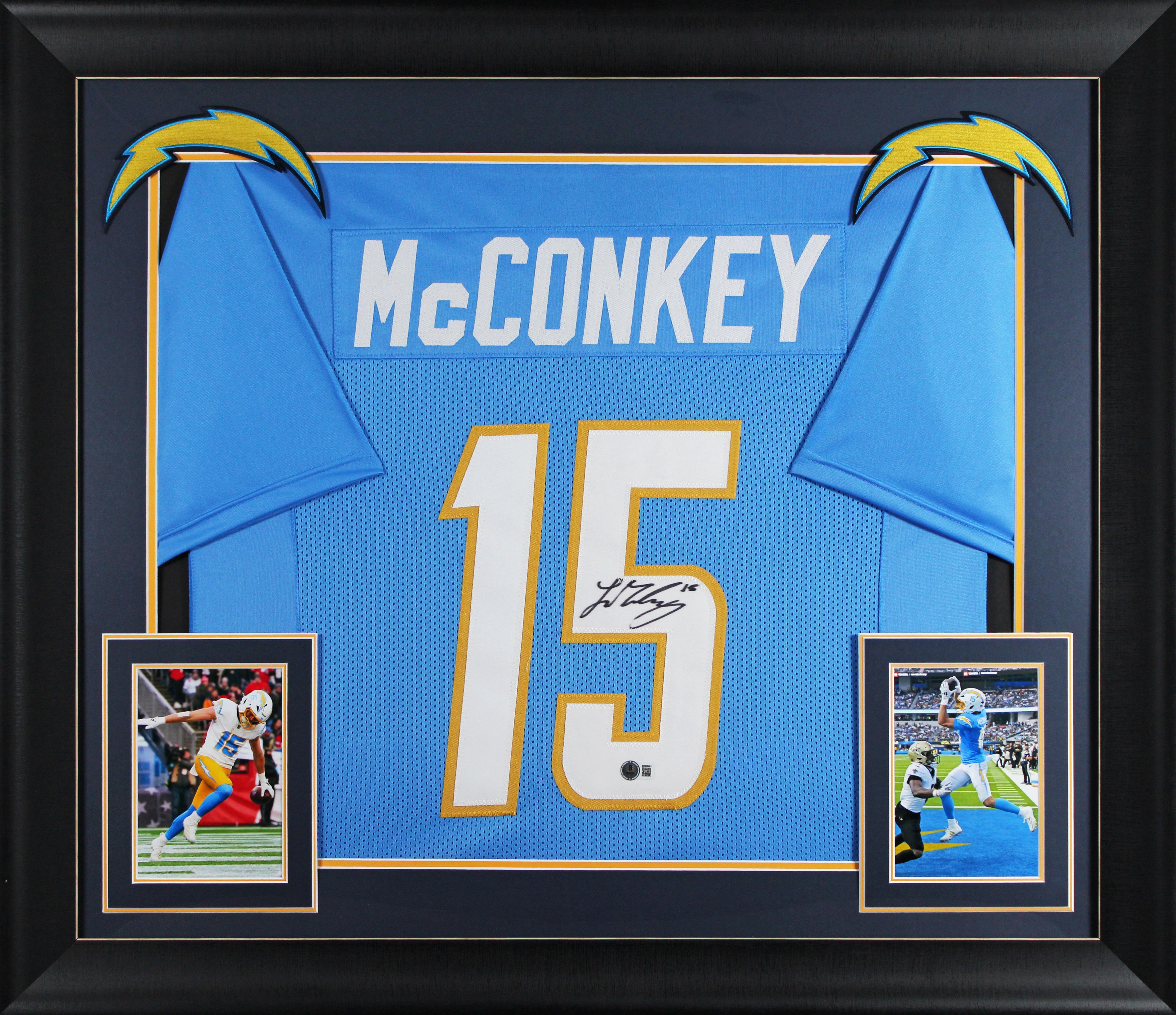 Ladd McConkey Signed Custom Framed Jersey (Beckett) at PristineAuction.com Ladd McConkey Signed Custom Framed Jersey (Beckett) at PristineAuction.com