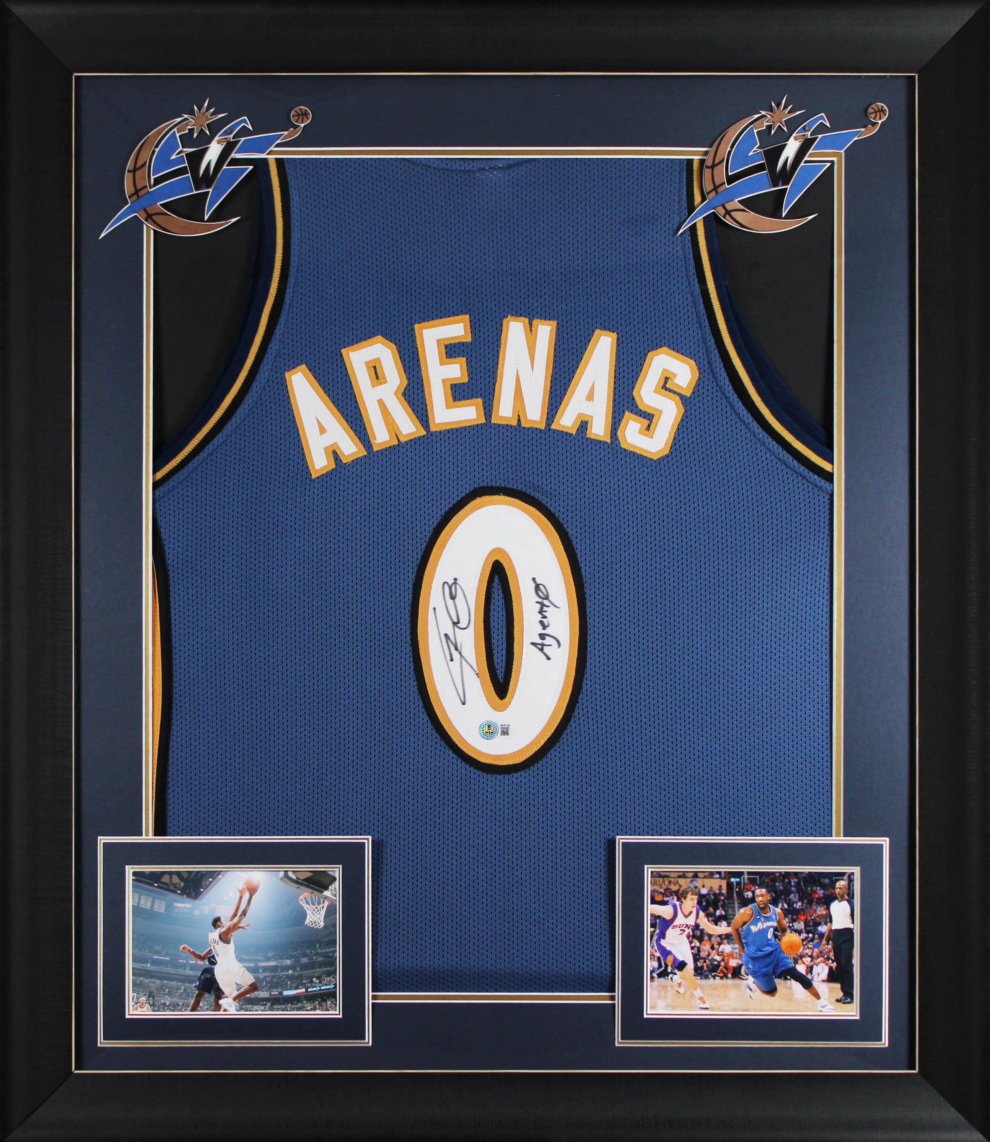 Gilbert Arenas Signed Custom Framed Jersey Inscribed "Agent 0" (Beckett) at PristineAuction.com Gilbert Arenas Signed Custom Framed Jersey Inscribed "Agent 0" (Beckett) at PristineAuction.com
