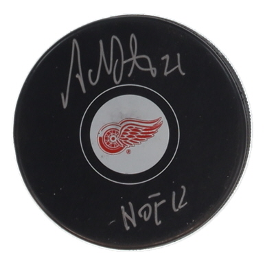 Adam Oates Signed Red Wings Logo Hockey Puck Inscribed "HOF 12" (Schwartz) at PristineAuction.com Adam Oates Signed Red Wings Logo Hockey Puck Inscribed "HOF 12" (Schwartz) at PristineAuction.com