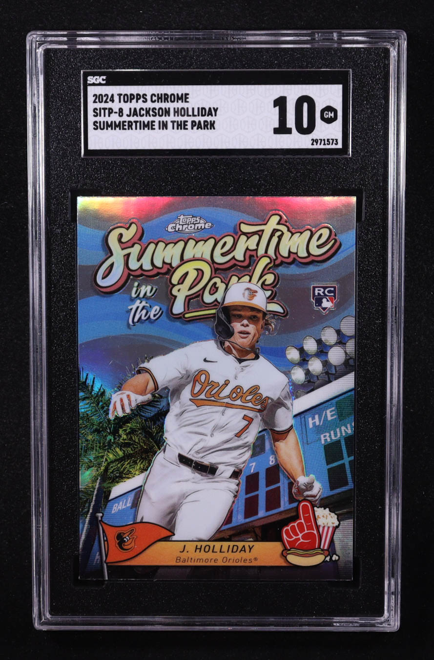 Jackson Holliday 2024 Topps Chrome Summertime in the Park #SITP8 RC (SGC 10) at PristineAuction.com Jackson Holliday 2024 Topps Chrome Summertime in the Park #SITP8 RC (SGC 10) at PristineAuction.com