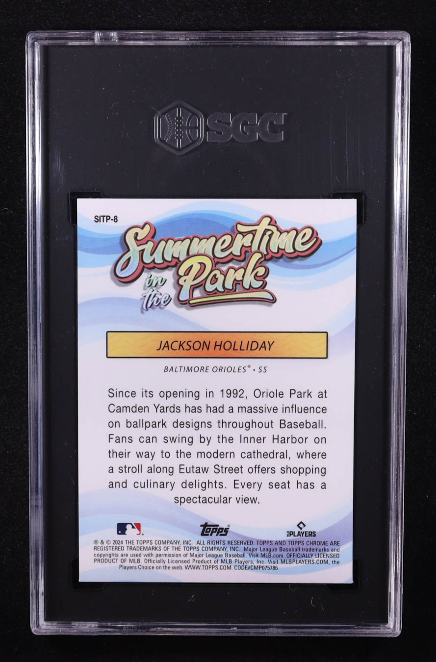 Jackson Holliday 2024 Topps Chrome Summertime in the Park #SITP8 RC (SGC 10) at PristineAuction.com Jackson Holliday 2024 Topps Chrome Summertime in the Park #SITP8 RC (SGC 10) at PristineAuction.com