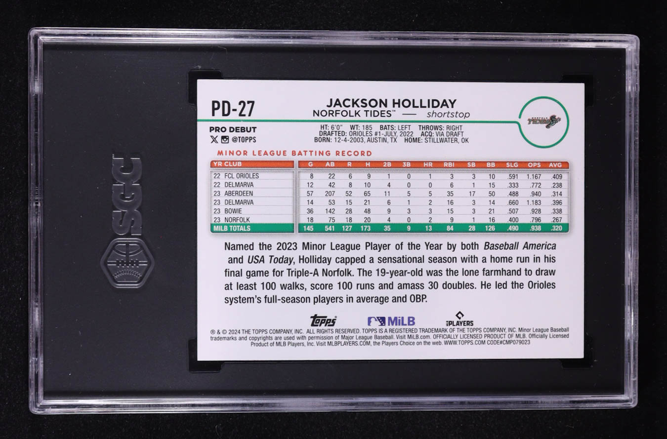 Jackson Holliday 2024 Topps Pro Debut #PD27 RC (SGC 10) at PristineAuction.com Jackson Holliday 2024 Topps Pro Debut #PD27 RC (SGC 10) at PristineAuction.com