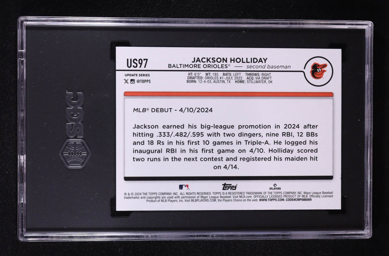 Jackson Holliday 2024 Topps Update #US97 RC (SGC 10) at PristineAuction.com Jackson Holliday 2024 Topps Update #US97 RC (SGC 10) at PristineAuction.com