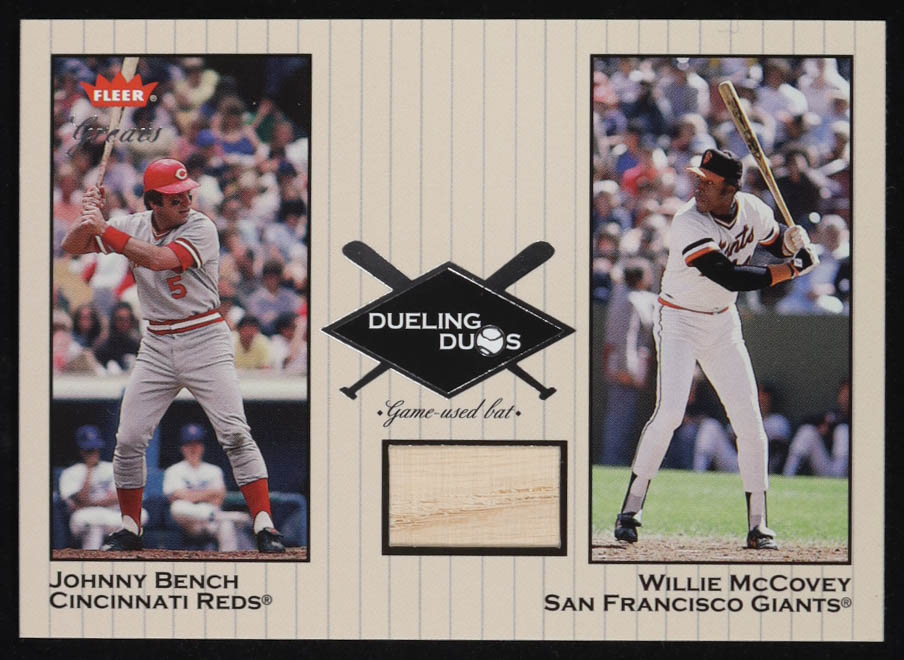 Willie McCovey / Johnny Bench 2002 Greats of the Game Dueling Duos Game Used Single Bat Relic #WM1 at PristineAuction.com Willie McCovey / Johnny Bench 2002 Greats of the Game Dueling Duos Game Used Single Bat Relic #WM1 at PristineAuction.com