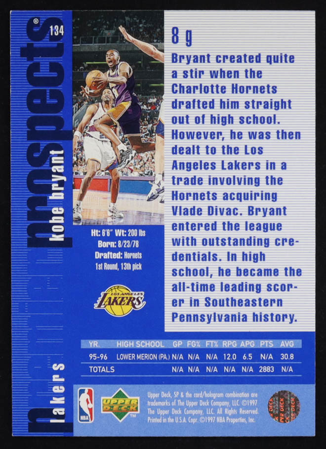 Kobe Bryant 1996-97 SP #134 RC at PristineAuction.com Kobe Bryant 1996-97 SP #134 RC at PristineAuction.com