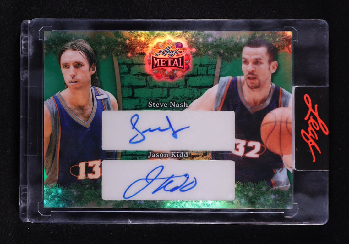 Steve Nash / Jason Kidd 2025 Leaf Metal Holiday Dual Autographs Prismatic Green #DA37 #1/4 at PristineAuction.com Steve Nash / Jason Kidd 2025 Leaf Metal Holiday Dual Autographs Prismatic Green #DA37 #1/4 at PristineAuction.com