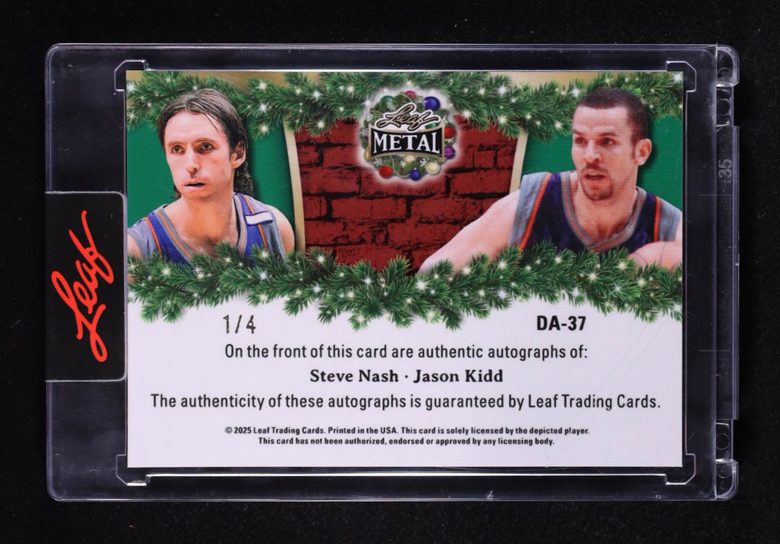 Steve Nash / Jason Kidd 2025 Leaf Metal Holiday Dual Autographs Prismatic Green #DA37 #1/4 at PristineAuction.com Steve Nash / Jason Kidd 2025 Leaf Metal Holiday Dual Autographs Prismatic Green #DA37 #1/4 at PristineAuction.com