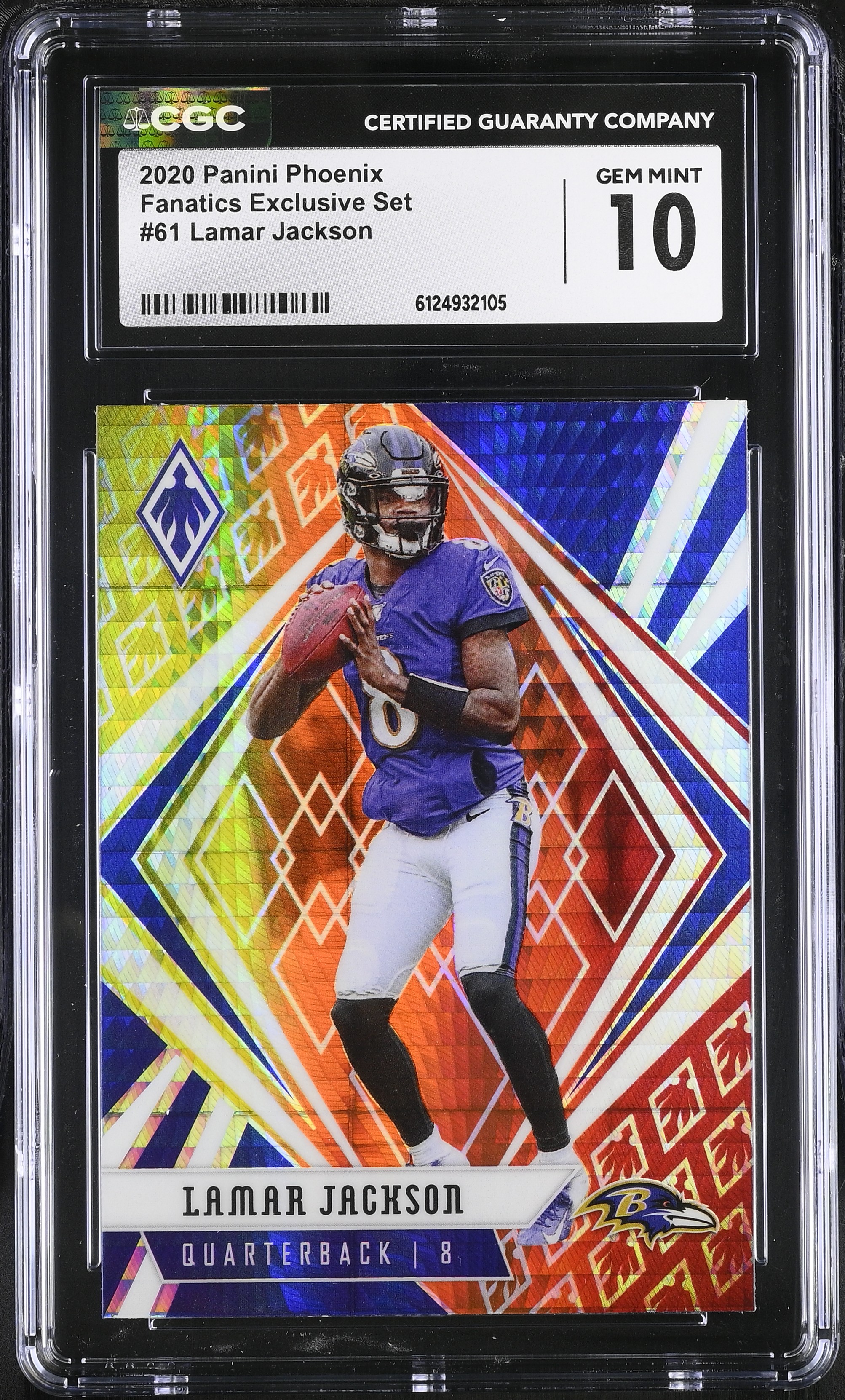 Lamar Jackson 2020 Panini Phoenix Fire Burst #61 (CGC 10) at PristineAuction.com Lamar Jackson 2020 Panini Phoenix Fire Burst #61 (CGC 10) at PristineAuction.com