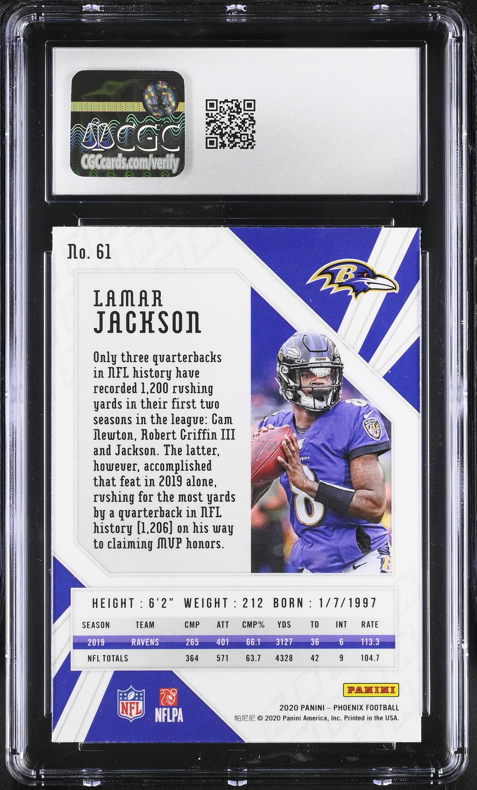 Lamar Jackson 2020 Panini Phoenix Fire Burst #61 (CGC 10) at PristineAuction.com Lamar Jackson 2020 Panini Phoenix Fire Burst #61 (CGC 10) at PristineAuction.com