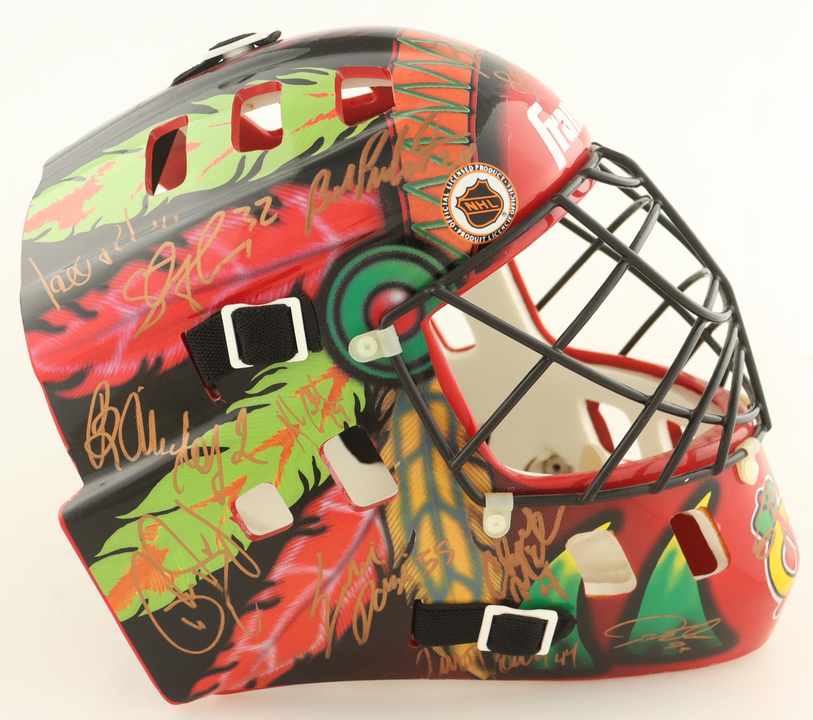 2001-02 Blackhawks | Full-Size Authentic Goalie Mask Team-Signed by (19) with Phil Housley, Tony Amonte, Igor Korolev (JSA) at PristineAuction.com 2001-02 Blackhawks | Full-Size Authentic Goalie Mask Team-Signed by (19) with Phil Housley, Tony Amonte, Igor Korolev (JSA) at PristineAuction.com