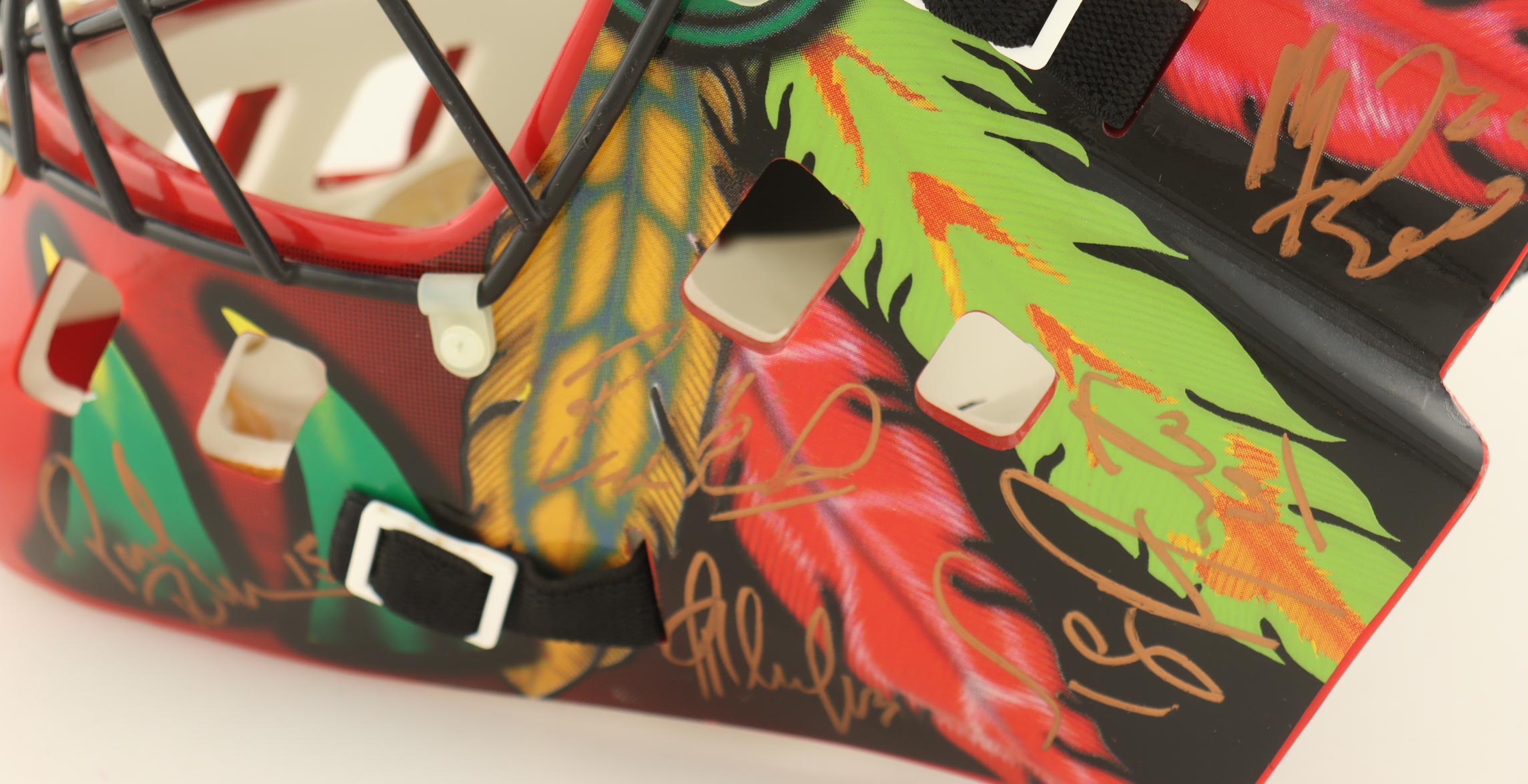 2001-02 Blackhawks | Full-Size Authentic Goalie Mask Team-Signed by (19) with Phil Housley, Tony Amonte, Igor Korolev (JSA) at PristineAuction.com 2001-02 Blackhawks | Full-Size Authentic Goalie Mask Team-Signed by (19) with Phil Housley, Tony Amonte, Igor Korolev (JSA) at PristineAuction.com