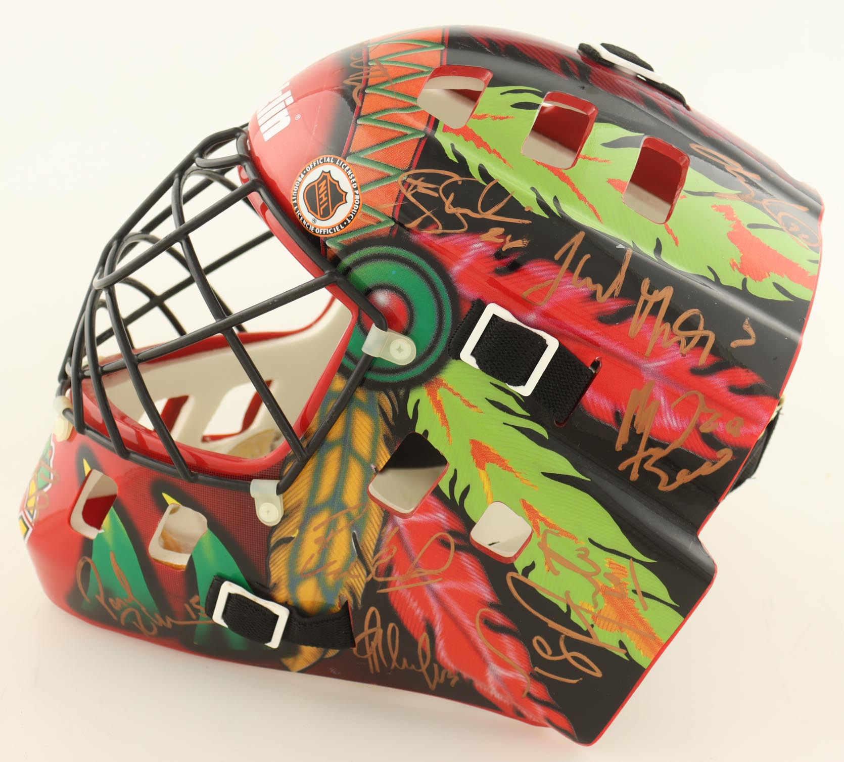 2001-02 Blackhawks | Full-Size Authentic Goalie Mask Team-Signed by (19) with Phil Housley, Tony Amonte, Igor Korolev (JSA) at PristineAuction.com 2001-02 Blackhawks | Full-Size Authentic Goalie Mask Team-Signed by (19) with Phil Housley, Tony Amonte, Igor Korolev (JSA) at PristineAuction.com