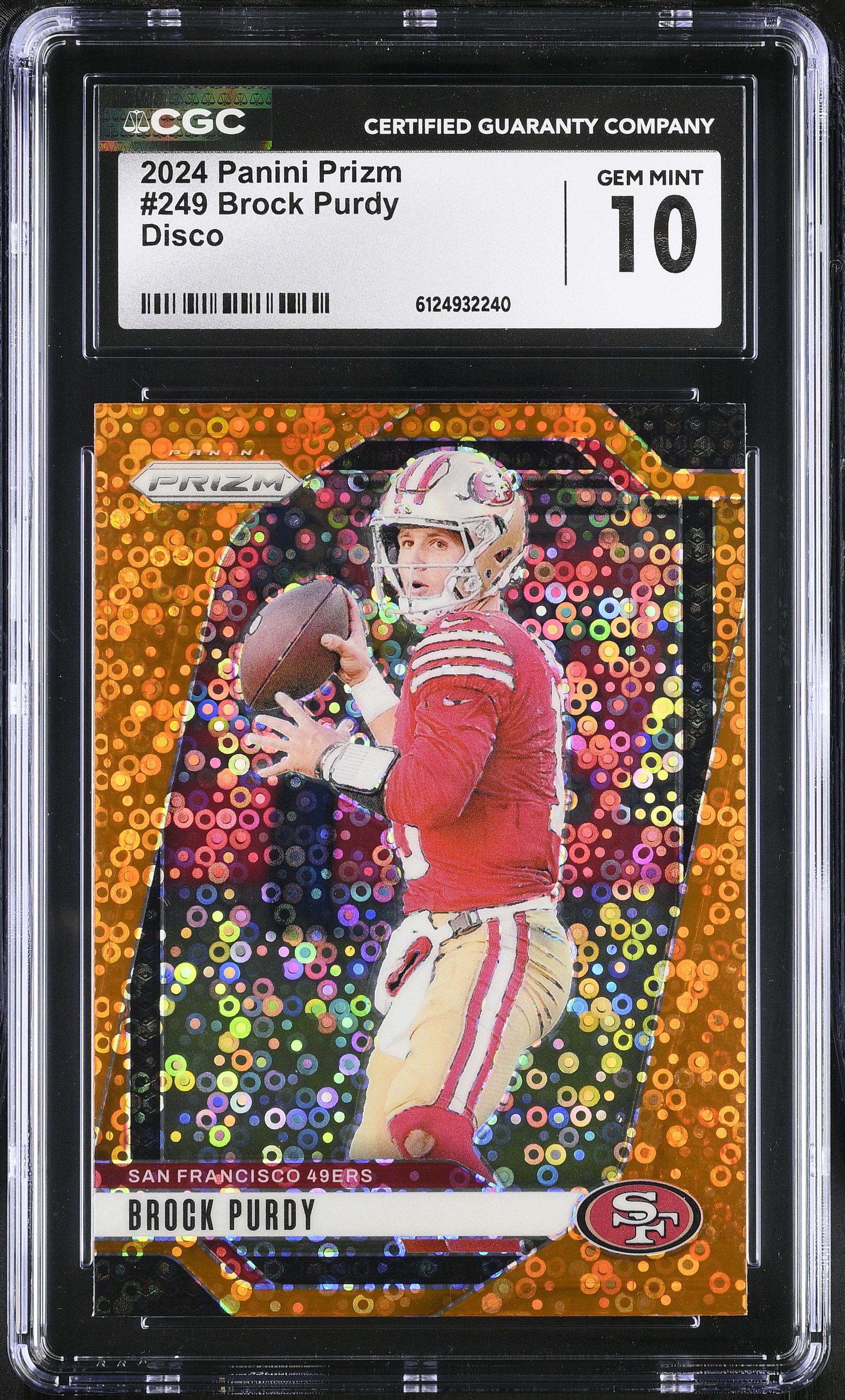 Brock Purdy 2024 Panini Prizm Prizms Orange Disco #249 (CGC 10) at PristineAuction.com Brock Purdy 2024 Panini Prizm Prizms Orange Disco #249 (CGC 10) at PristineAuction.com