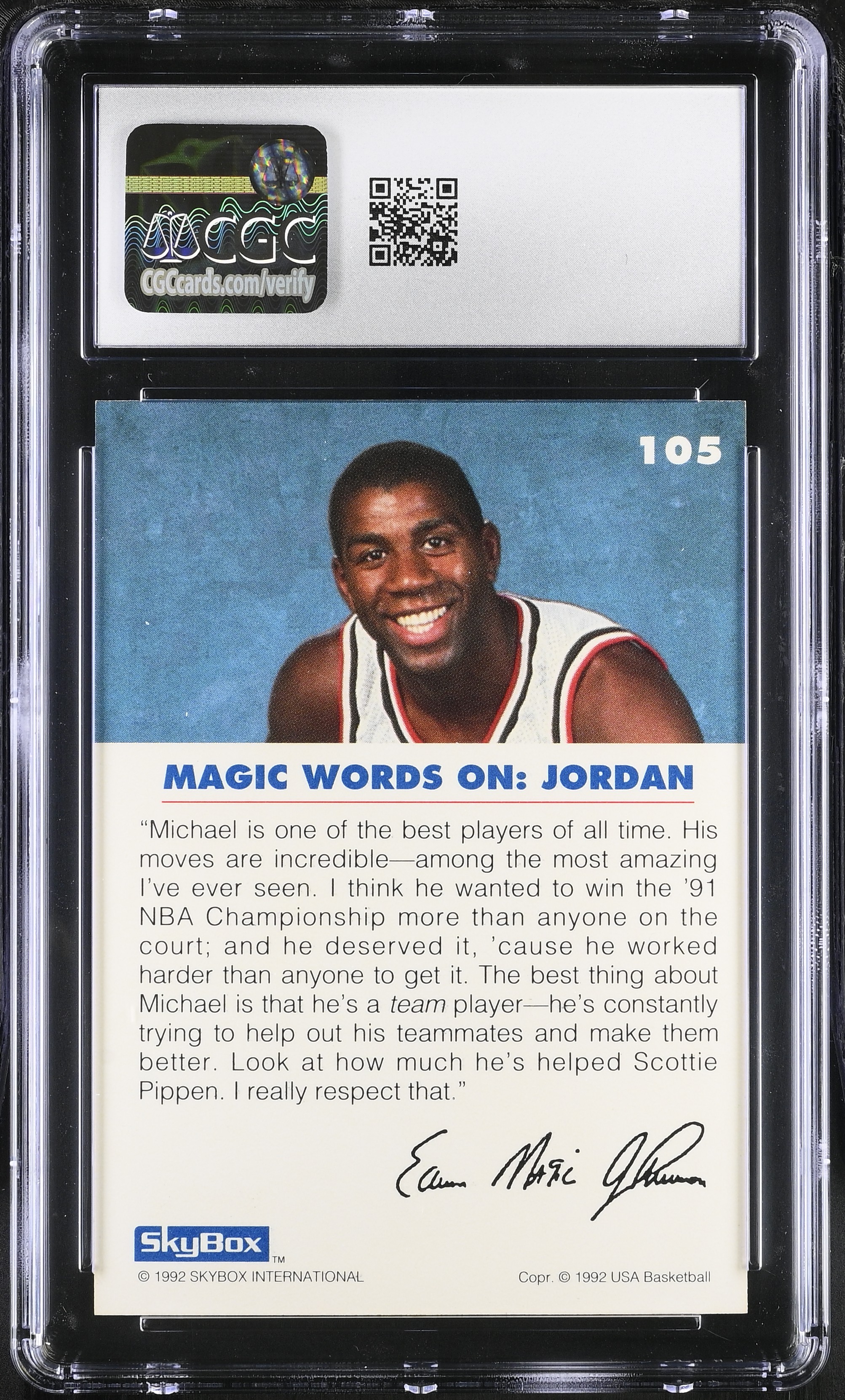 Magic On Jordan 1992 SkyBox USA #105 (CGC 9) at PristineAuction.com Magic On Jordan 1992 SkyBox USA #105 (CGC 9) at PristineAuction.com