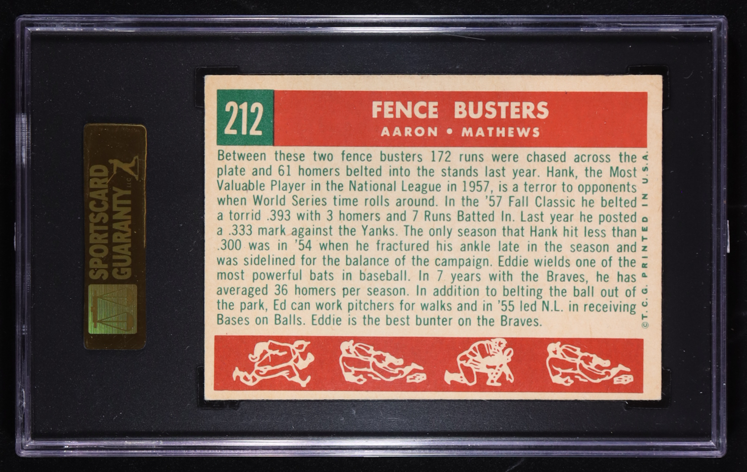 Del Crandall / Eddie Mathews / Hank Aaron / Joe Adcock 1958 Topps #351 Braves Fence Busters (SGC 7) at PristineAuction.com Del Crandall / Eddie Mathews / Hank Aaron / Joe Adcock 1958 Topps #351 Braves Fence Busters (SGC 7) at PristineAuction.com