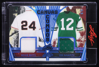 Willie Mays / Joe Namath 2023 Leaf Art of Sport Canvas Combos Holofoil Blue Game-Used #CC-40 #9/9 at PristineAuction.com