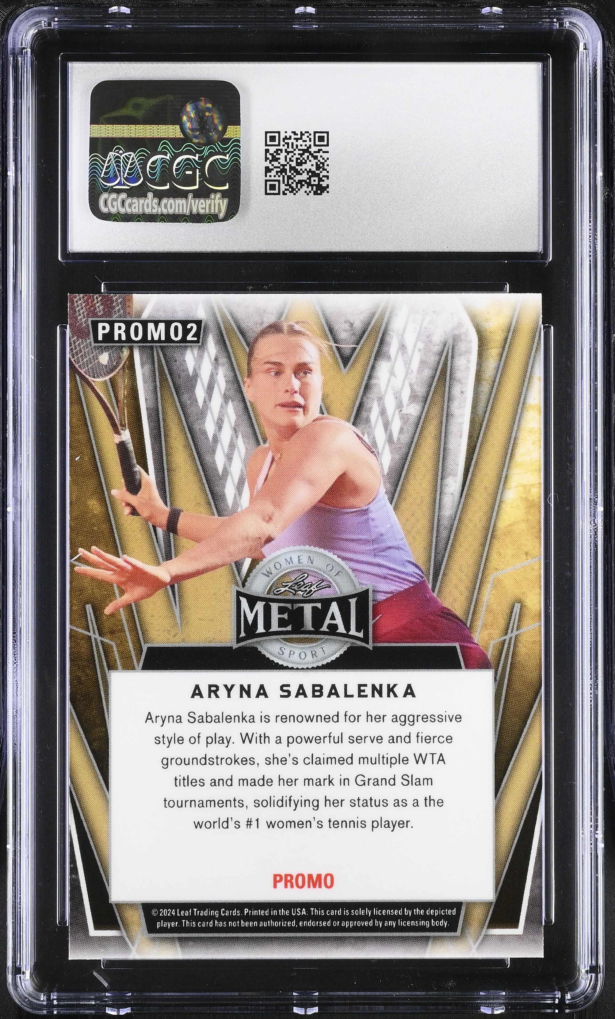 Aryna Sabalenka 2024 Leaf Metal Women Of Sport Promos Silver Tie Die Refractor #PROMO2 (CGC 10) at PristineAuction.com Aryna Sabalenka 2024 Leaf Metal Women Of Sport Promos Silver Tie Die Refractor #PROMO2 (CGC 10) at PristineAuction.com