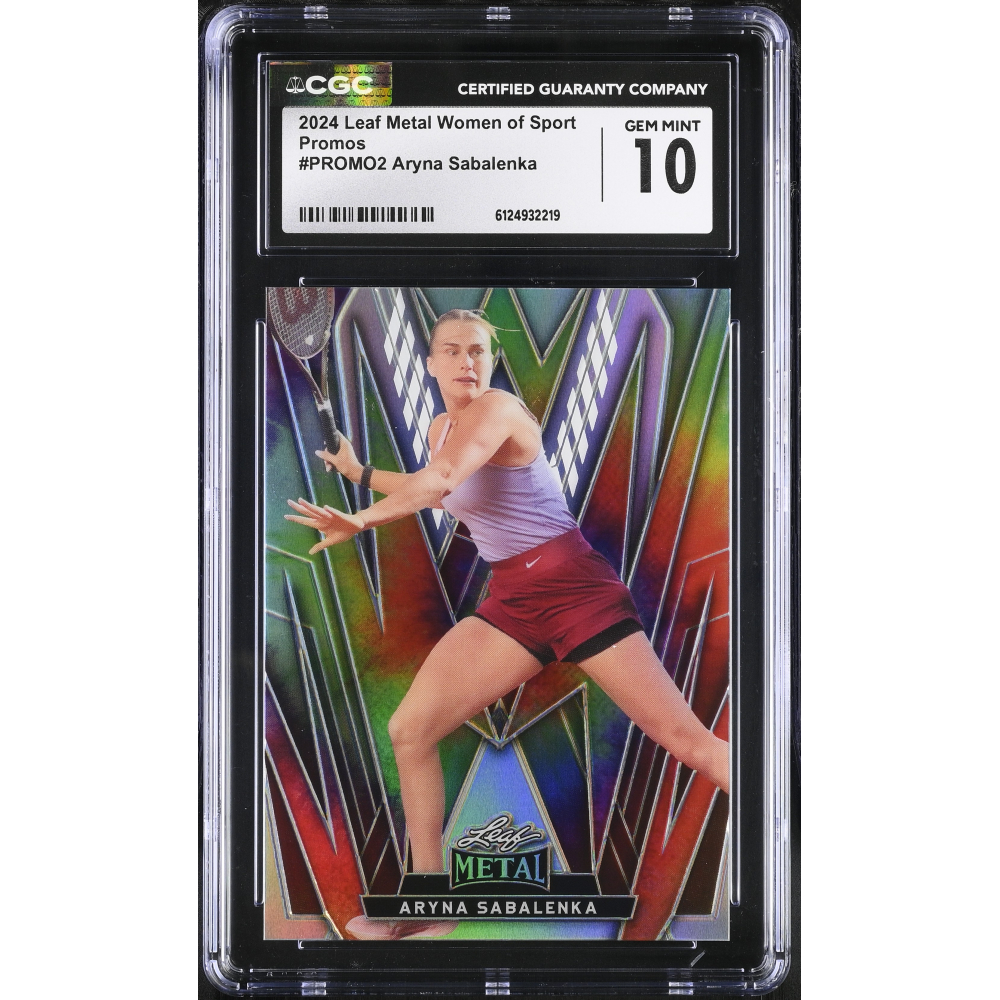 Aryna Sabalenka 2024 Leaf Metal Women Of Sport Promos Silver Tie Die Refractor #PROMO2 (CGC 10) at PristineAuction.com