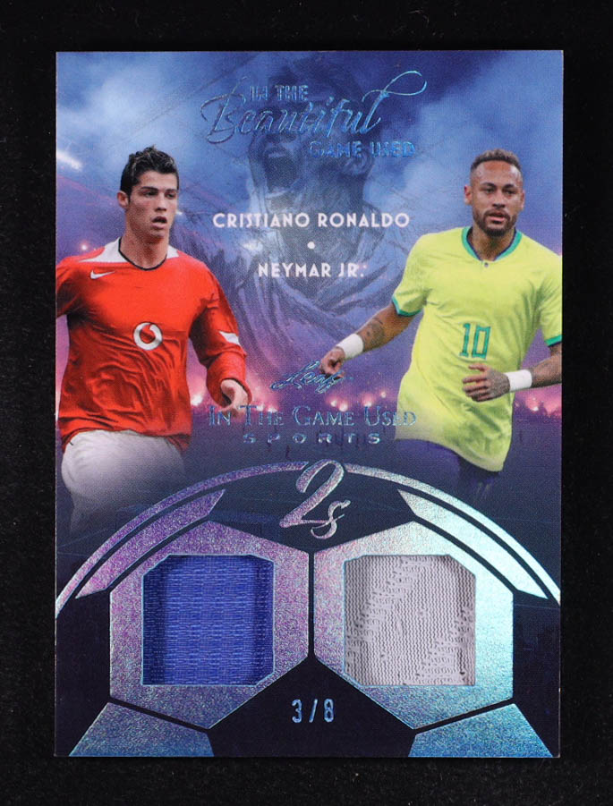 Cristiano Ronaldo / Neymar Jr. 2025 Leaf ITG Used Sports In The Beautiful Game Used Dual Relics Platinum Blue #B23 #3/8 at PristineAuction.com Cristiano Ronaldo / Neymar Jr. 2025 Leaf ITG Used Sports In The Beautiful Game Used Dual Relics Platinum Blue #B23 #3/8 at PristineAuction.com