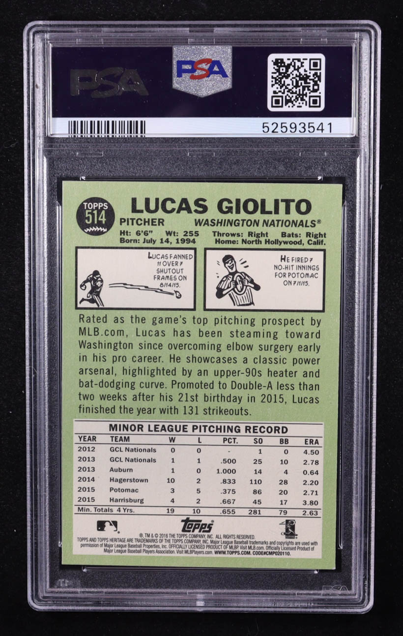 Lucas Giolito 2016 Topps Heritage #514A RC (PSA 10) at PristineAuction.com Lucas Giolito 2016 Topps Heritage #514A RC (PSA 10) at PristineAuction.com