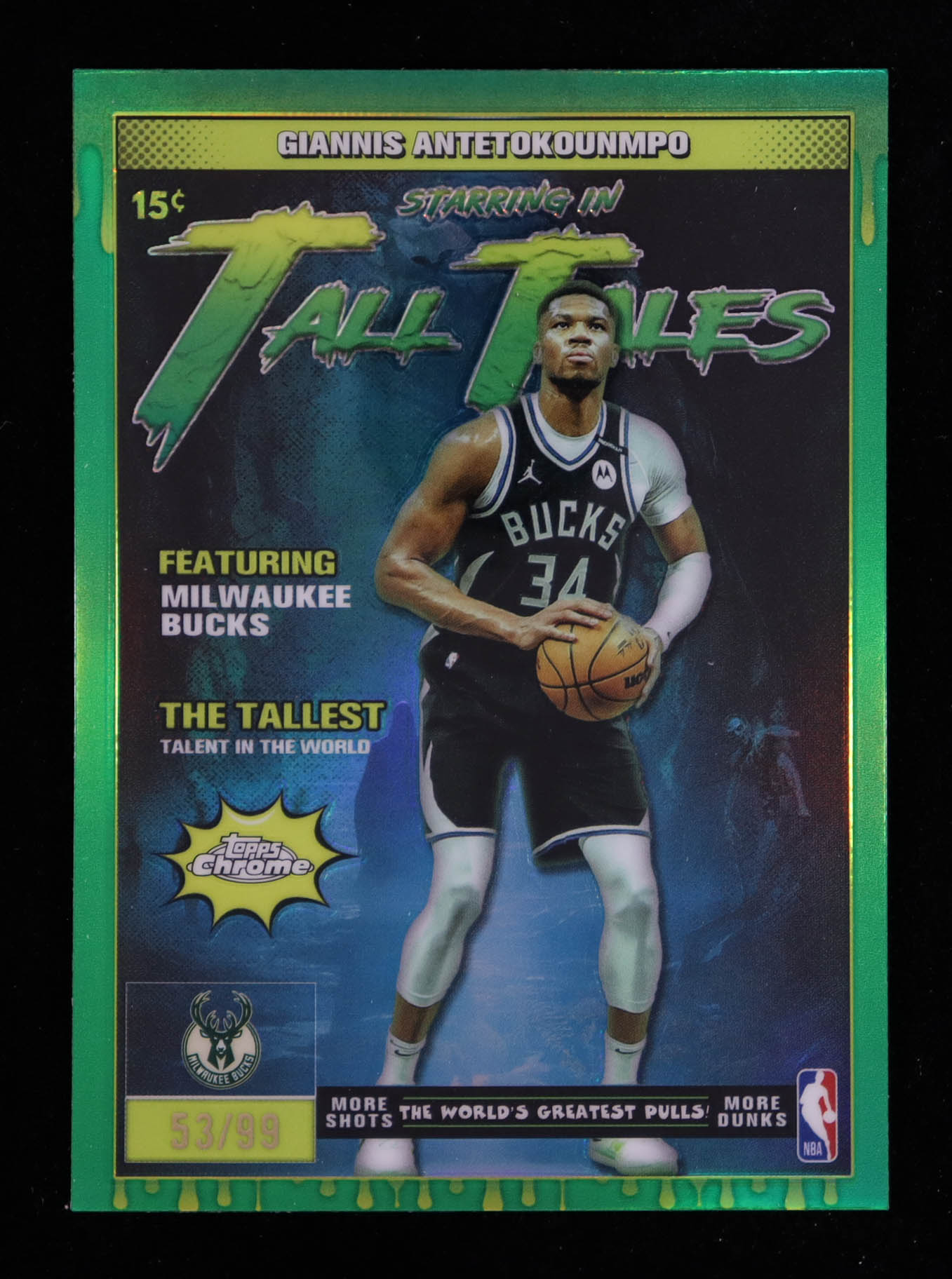 Giannis Antetokounmpo 2025-26 Topps Chrome Tall Tales Green Refractors #TT2 #53/99 at PristineAuction.com Giannis Antetokounmpo 2025-26 Topps Chrome Tall Tales Green Refractors #TT2 #53/99 at PristineAuction.com