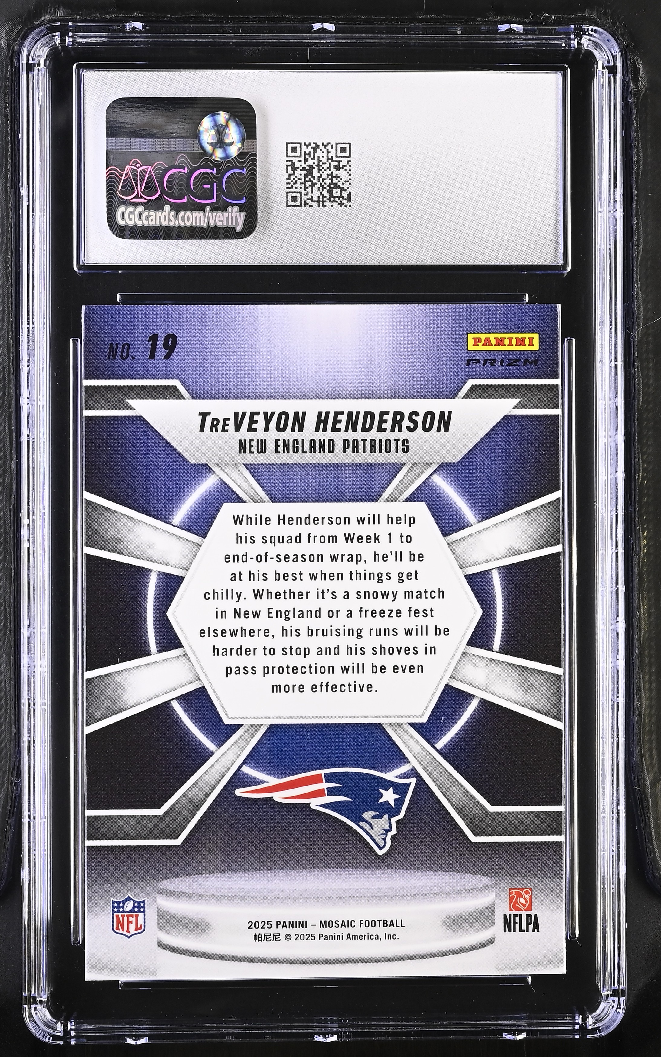 TreVeyon Henderson 2025 Panini Mosaic Center Stage Silver #19 RC (CGC 7) at PristineAuction.com TreVeyon Henderson 2025 Panini Mosaic Center Stage Silver #19 RC (CGC 7) at PristineAuction.com