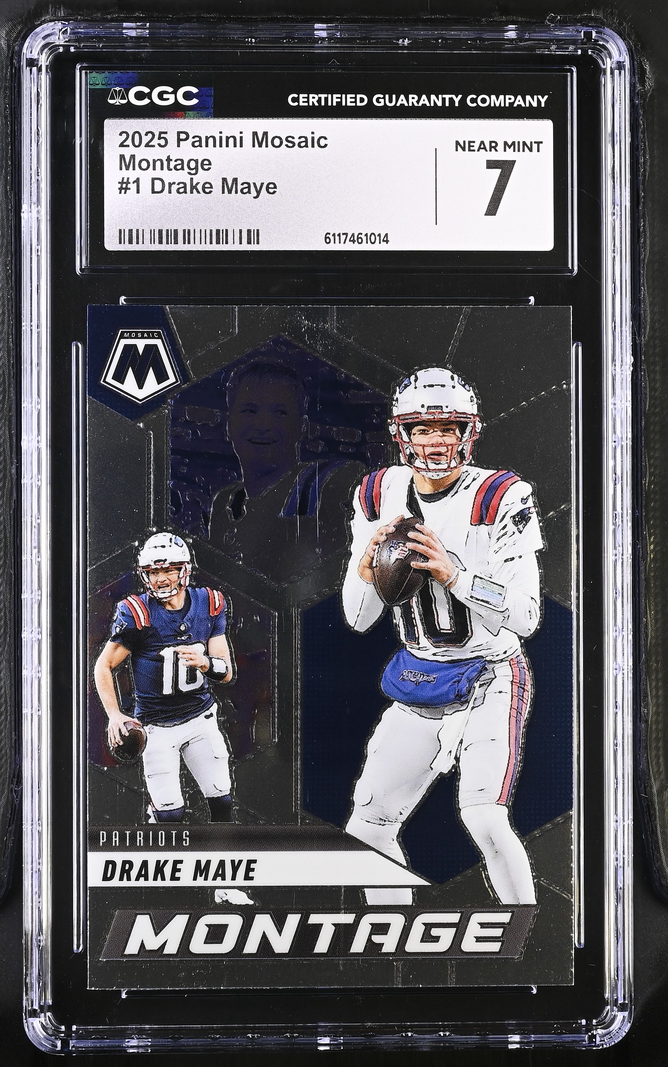 Drake Maye 2025 Panini Mosaic Montage #1 (CGC 7) at PristineAuction.com Drake Maye 2025 Panini Mosaic Montage #1 (CGC 7) at PristineAuction.com