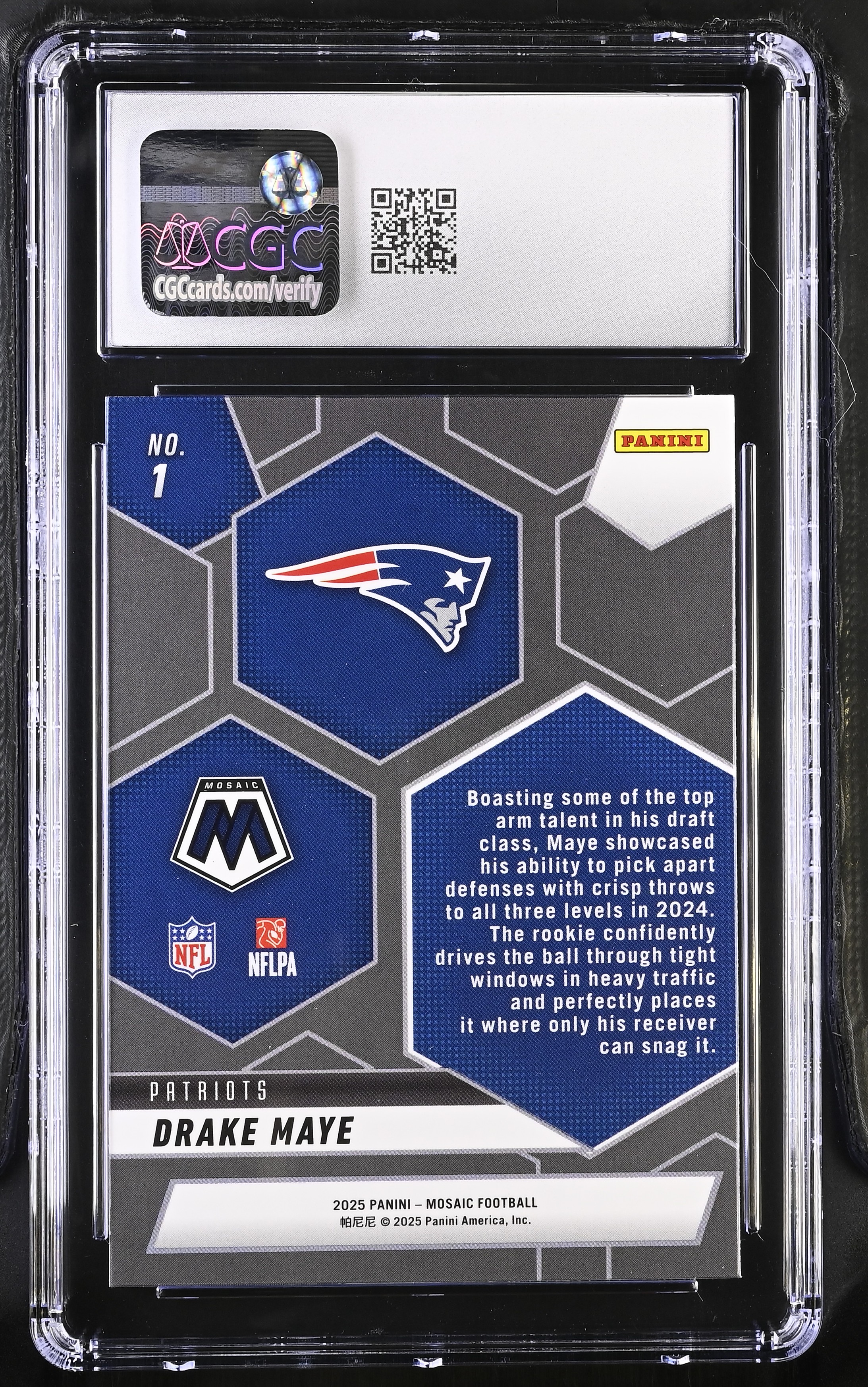 Drake Maye 2025 Panini Mosaic Montage #1 (CGC 7) at PristineAuction.com Drake Maye 2025 Panini Mosaic Montage #1 (CGC 7) at PristineAuction.com