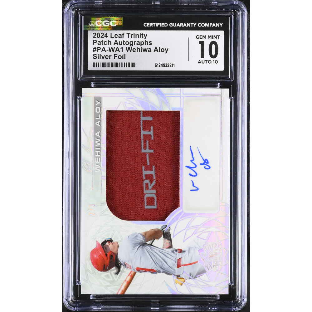 Wehiwa Aloy 2024 Leaf Trinity Patch Autographs Silver Foil #PAWA1 #2/3 RC (CGC 10 | Autograph Grade CGC 10) at PristineAuction.com