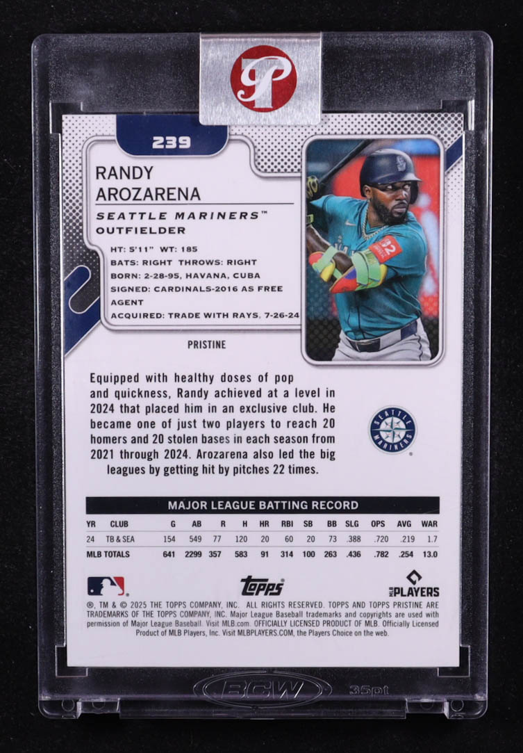 Randy Arozarena 2025 Topps Pristine Purple Refractors #239 #41/99 at PristineAuction.com Randy Arozarena 2025 Topps Pristine Purple Refractors #239 #41/99 at PristineAuction.com