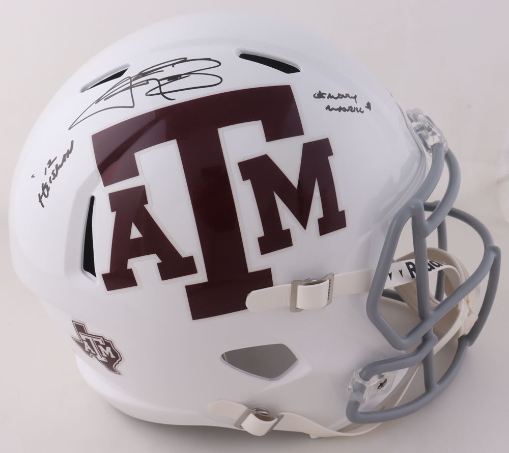 Johnny Manziel Signed Texas A&M Aggies Full-Size Speed Helmet Inscribed "'12 Heisman" & "$ Money Manziel $" (Beckett) at PristineAuction.com Johnny Manziel Signed Texas A&M Aggies Full-Size Speed Helmet Inscribed "'12 Heisman" & "$ Money Manziel $" (Beckett) at PristineAuction.com