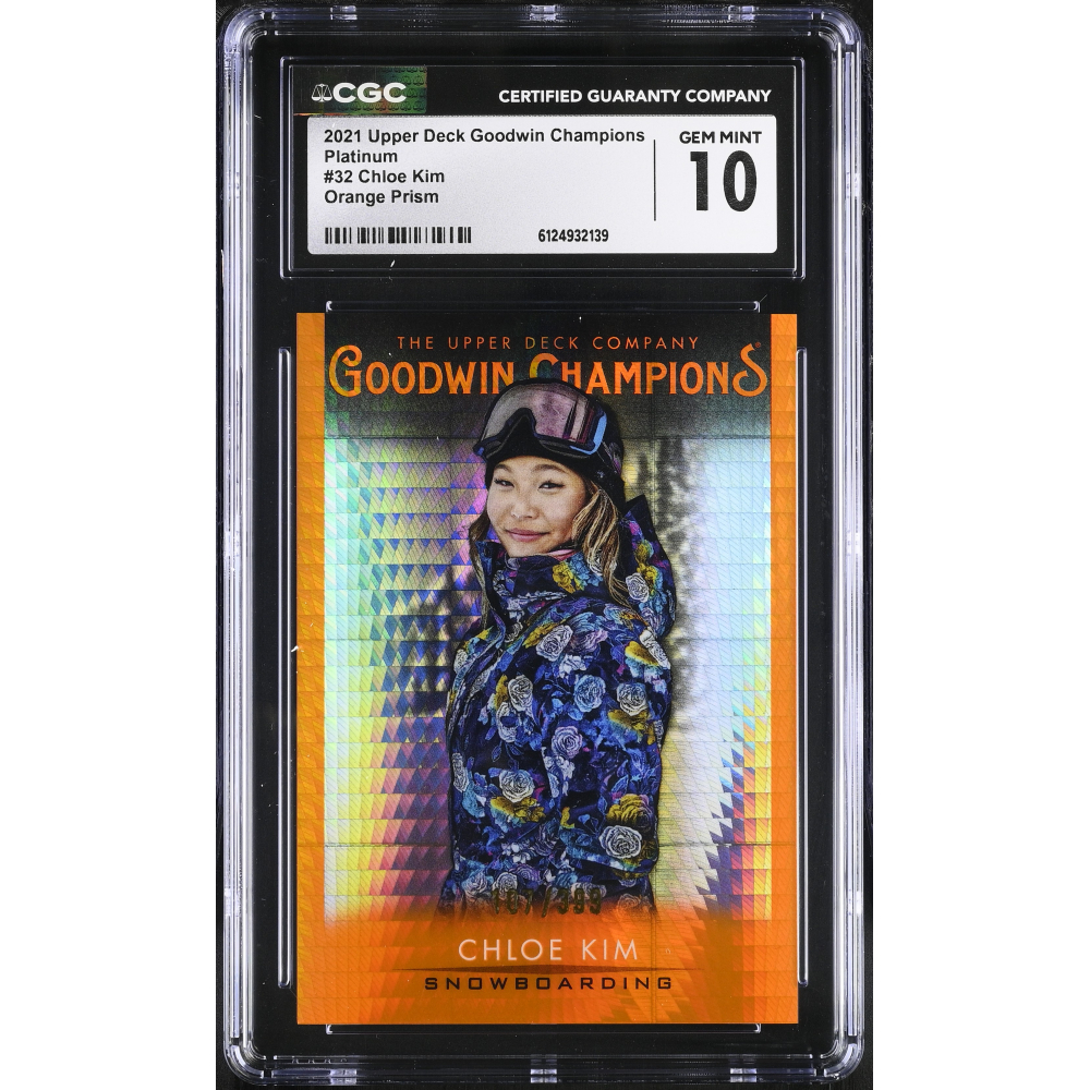 Chloe Kim 2021 Upper Deck Goodwin Champions Platinum Orange Prism #32 #107/399 (CGC 10) at PristineAuction.com