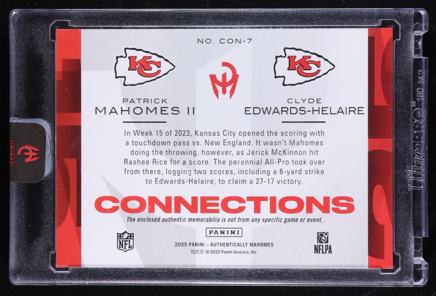 Clyde Edwards-Helaire / Patrick Mahomes II 2025 Panini Authentically Mahomes Connections Jerseys Prime #7 #03/15 at PristineAuction.com Clyde Edwards-Helaire / Patrick Mahomes II 2025 Panini Authentically Mahomes Connections Jerseys Prime #7 #03/15 at PristineAuction.com